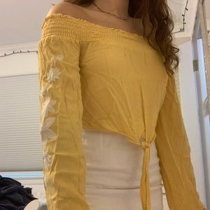 Pacsun yellow off the shoulder top wide sleeves